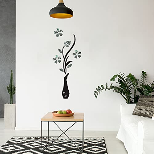 3D Vase Wall Decals For Living Room,House Family Art Murals Stickers For Bedroom, Sofa Backdrop Tv Wall Background, Originality Gift, Diy Decal Decor Sticker Decorations Easy Install, Silver 16X39Inch #TOP3