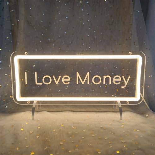 Image of I Love Money Neon Signs for Wall Decor, Dollar Neon LED Sign Money Will Never Sleep Neon Sign LED Green Light for Bar Bedroom Company Party Wall Decoration, 13.3 inch x 5.4 inch