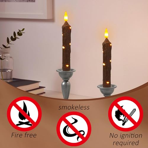 Image of 6.5 Inches Primitive Real Wax LED Flameless Short Candlesticks Hand Dipped Battery Operated Taper Candles with Timer Remote Candles for Vintage Rustic Home Decor, Pack of 2(Brown)