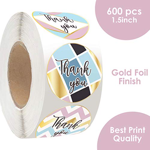 El Nido 600Pcs 1.5" Thank You Stickers / 8 Different Designs With Gold Foil / 600 Thank You Stickers Per Roll / Roll Sticker Supplies For Business Packaging (8 Design Roll Stickers, 600Pcs) #TOP1