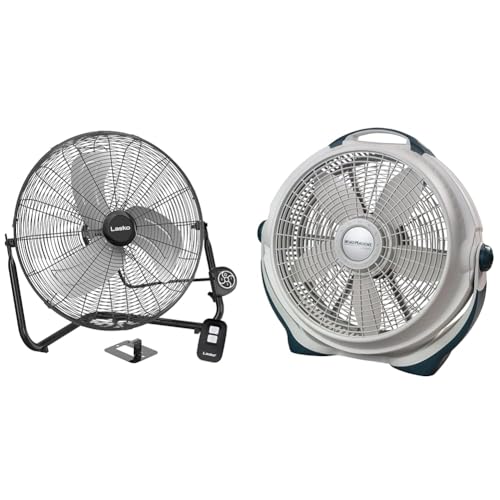 Lasko 20\" 3-Speed Remote Control High Velocity Floor/Wall Fan and 20\" 3-Speed Pivoting Head Wind Machine Air Circulator