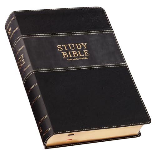 KJV Study Bible, Large Print King James Version Holy Bible, Thumb Tabs, Ribbons, Vegan Leather, Black/Gray Two-Tone - image 1