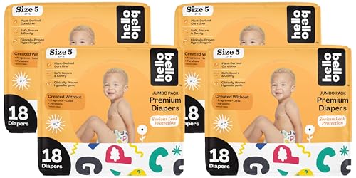 Image of Hello Bello Premium Baby Diapers Size 5 I 18 Count of Disposable, Extra-Absorbent, Hypoallergenic Baby Diapers with Snug and Comfort Fit I Alphabet Soup (Pack of 4)
