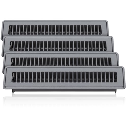 Image of 2 x 14 Floor Register, Gray Vent Covers for Home Floor, Anti-Rust Coated Metal Surfaces with Adjustable Airflow Control Lever, Ideal for HVAC Systems, Living Room & Bedroom Floor Vents - 4 Pack