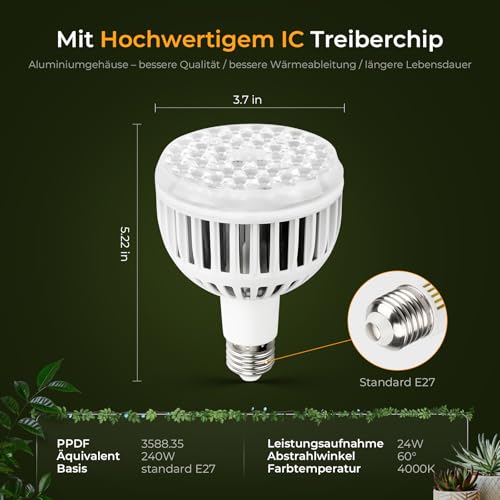 Pflanzenlampe LED Vollspektrum Grow Light – Hoher PPFD für Hydroponik, Indoor-Garten, Blumen und Gemüse | Ideal für Keimung, Wachstum & Blüte | Energiesparend