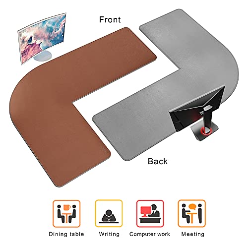 Image of Chihein L-Shaped PU Leather Desk Pad (45.3 inch + 57.1 inch) x 15.7 inch(Brown /Gray), Reversible Corner Desk Mat, Computer Office Mouse pad Writing Table Pad for Home Office