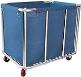 Grand chariot à linge commercial en acier inoxydable avec roulettes, pour chambre à linge Home Hotel 400 L, capacité de charge 120 kg, 90 x 65 x 80 cm (bleu)