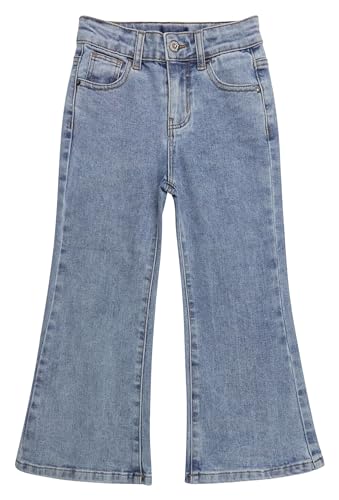 KIDSCOOL SPACE Girls Jeans,Raw Edge 3 Buttons Stretchy Bell-Bottom Denim Pants