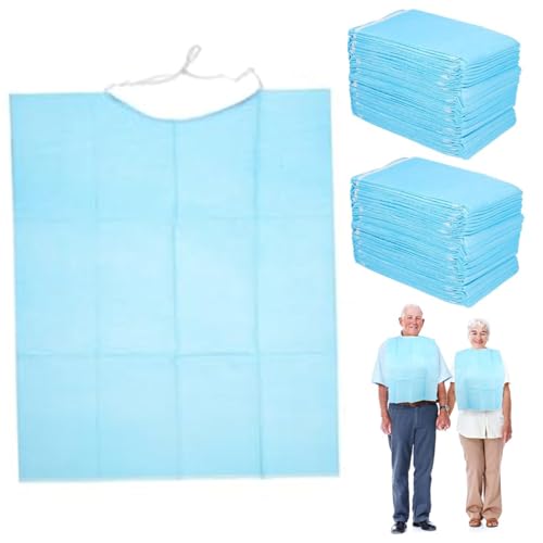 Abibiocy Baberos desechables para adultos niños, 60 piezas de 17x14 pulgadas impermeables PE Babs con corbata, delantal desechable para adultos para comer comidas