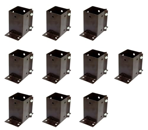10 x Fence Post Holder 100mm posts Support Flush Fit Shoe Anchor Clamp Grip Brown for 100mm x 100mm posts (4) Eliza Tinsley Swiftpost, Pack of 10