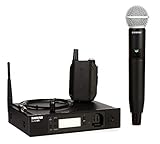 Shure GLXD124R/85 Rechargeable Digital Wireless Combo System with GLXD4R Rack Mount Receiver, GLXD2 Transmitter with SM58 Handheld Vocal Microphone, GLXD1 Bodypack Transmitter and WL185 Lavalier Mic