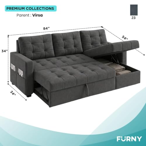 Image of CASASTYLE Sumur 4 Seater RHS L Shape Sofa with Pull Out Bed & Storage Lounger | Premium Soft Velvet Suede Fabric | Comfort Cushions | Ideal for Living Room, Hotel & Office (Dark Grey)