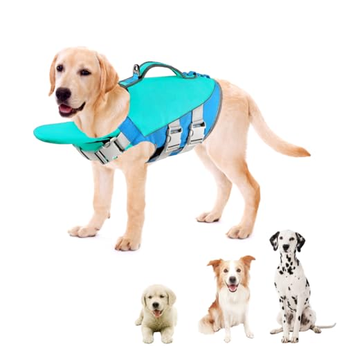 Little Bean® Hundeschwimmwesten, verstellbare Haustier-Schwimm-Sicherheitsweste mit überlegenem Auftrieb und Rettungsgriff für Hunde, Bootfahren, Schwimmen, mit reflektierenden Streifen (Blau, XL)