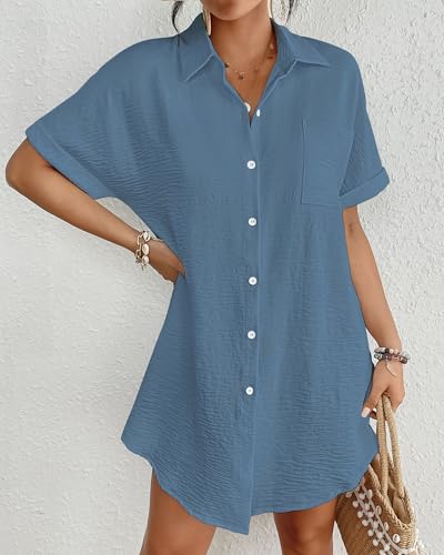 Image of Bsubseach Women Swimsuit Coverup Shirt Dress Button Down Bathing Suit Cover Up Beach Vacation Outfits