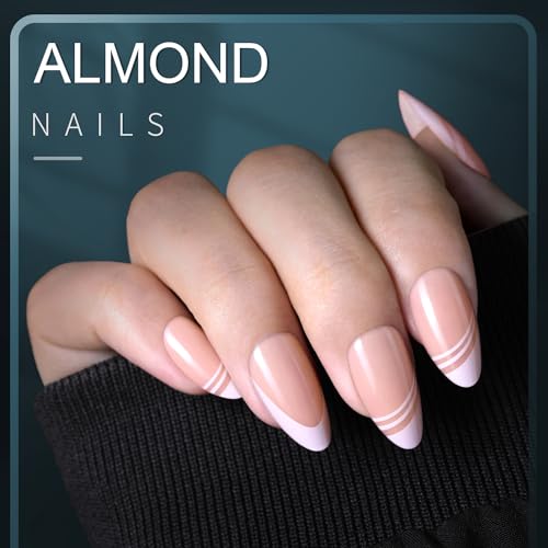 TsMADDTs French Tip Press On Nails Almond, 12Colors 288PCS Short Fake Nails Kit for Women with File and Cuticle Pushers - Thumbnail 3