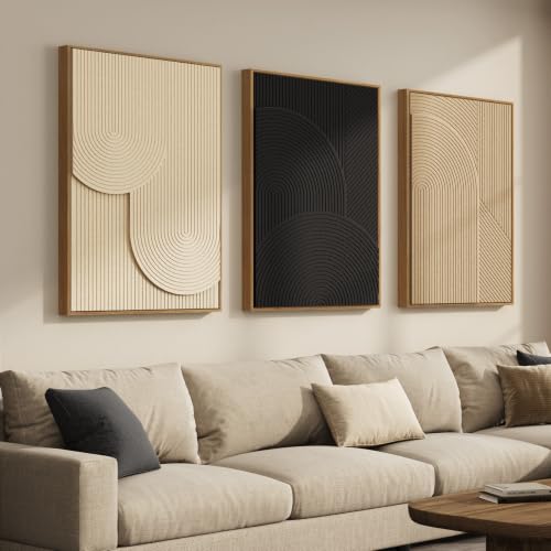 Large Framed Modern Abstract Wall Art for Living Room, Boho 3D Artwork