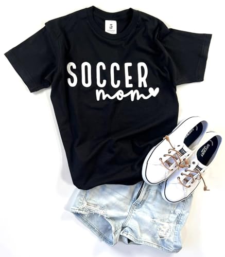 Game Day Shirts Women Soccer Mom Volleyball Graphic Tee Cotton Short Sleeve Gift Sports Mothers T-Shirt (Soccer Black Med)