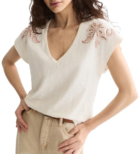 T-Shirt Femme Scotch & Soda Col en V Classique en Coton Casual