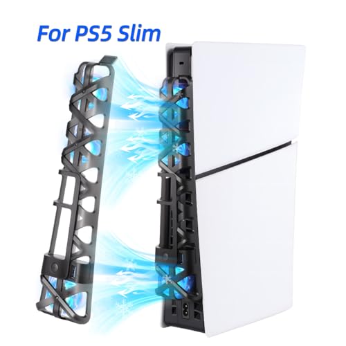 Image of Cooling Fan with LED Light for PS5 Slim, Quiet Cooling System Accessories for Playstation 5 Slim Disc and Digital Editions, Compatible with Horizontal Stand For Gaming Console