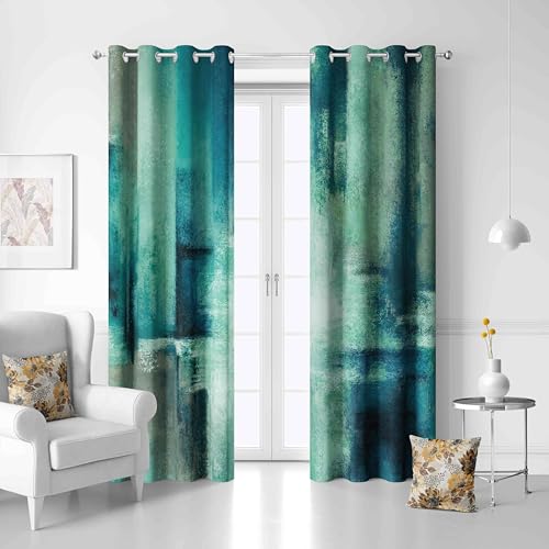 Image of Asuexpect Teal Curtains 2 Panels Abstract Rust Curtain Room Darkening Grommet Window Treatments Modern Decorative for Bedroom Living Room, 52x84 Inches, Turquoise