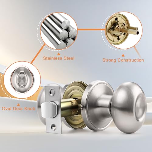 Gobrico 2 Pack Egg Shaped Door Knobs Satin Nickel Passage Door Knobs Oval Style Interior Door Knobs Stainless Steel Door Handles for Hall and Closet by Gobrico - Image 3