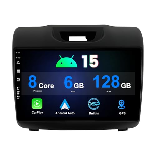 MISONDA 6G+128G CAM+Mic Radio Coche Doble DIN Android 15 para Isuzu D-MAX 2012-2018,MU-X 2013-2017 con Carplay inalámbrico Control del Volante del Coche BT Navegación GPS WiFi Arranque rápido
