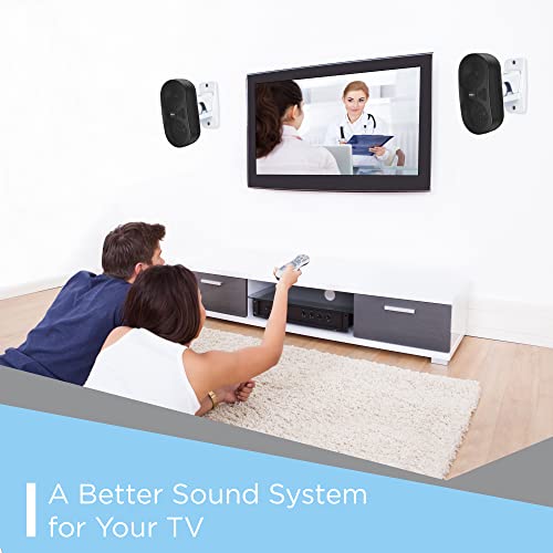 S&M Better Quality Speaker Wall Mount Brackets For Cube-Style Satellite, Bookshelf, Or Bluetooth Speakers, Set Of 2, Heavy Duty Stainless Steel, Adjustable Swivel Mounting, Black #TOP5