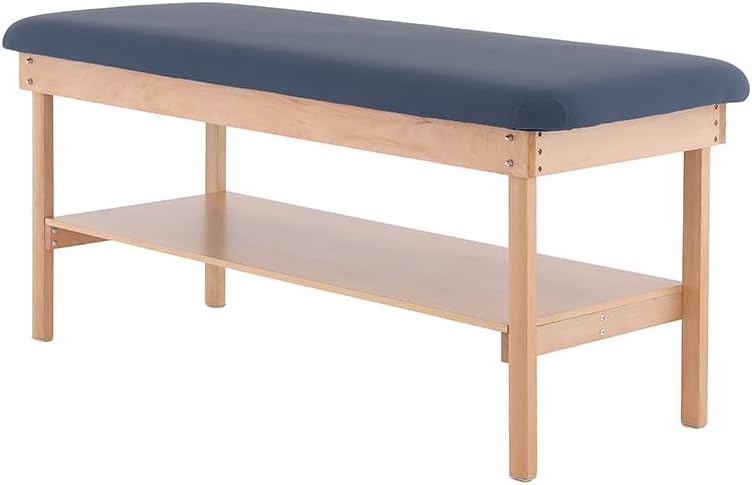 Mesa de examen médico, estructura de madera con cojín azul marino, banco de tratamiento para clínica (azul)