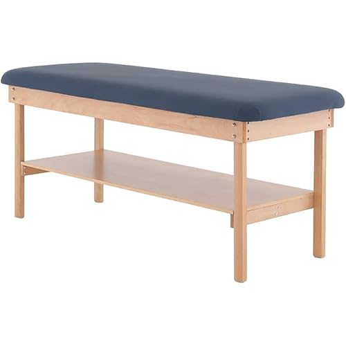 Medical Examination Table, Wooden Frame with Navy Cushion, Treatment Bench for Clinic (Blue)