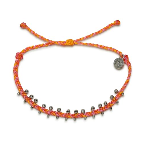 Pura Vida Orange Laguna Mixed Mini Braided Silver Bracelet - Silver-Coated Charm, Adjustable Band - 100% Waterproof