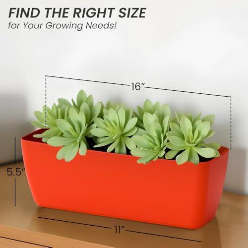 Image of YUCCABE ITALIA SHERA CABI Tray 16 INCH Plastic Flower Tray Pot Unbreakable Rectangular Planter Suitable for Home Garden Seedling Indoor and Outdoor (Red, Pack of 6)