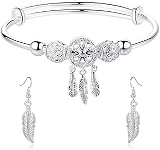 Pptabold Bracelets for womens, Silver rose gold charm bracelet with dream catcher, Adjustable jewellery Ladies bracelets Birthday Gifts Friendship Bracelet for Women Lady Girls