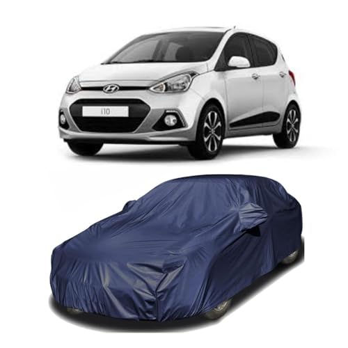 Image of Car Body Cover Compatible with Hyundai i10 | Water, Dust & UV Protection | Mirror Pockets | Elastic Grip | Triple Stitch i10 Car Cover (Blue)
