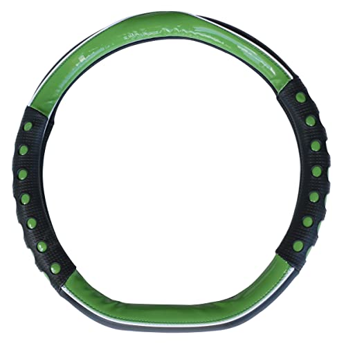 Image of NIKAVI Fashion Steering Wheel Cover - Green Color | Size - Medium | Diameter 38 cm | D-Type | Car Steering Wheel Protector, Anti-Slip, Stylish Leather Finish Grip Cover for Flat Bottom Wheels