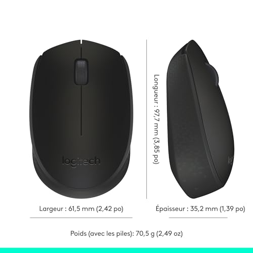 Logitech M171 Souris sans Fil pour PC, Mac, Ordinateur Portable, 2,4 GHz avec Mini-récepteur USB, Suivi Optique, Autonomie de Piles de 12 Mois, Ambidextre - Noire