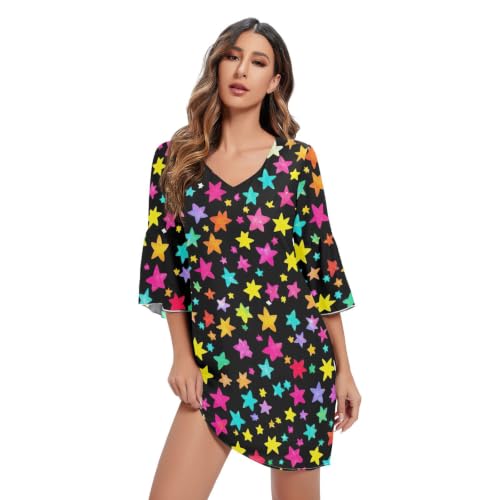 Robe imprimé hawaïen noir texturée avec manches 3/4 fluides