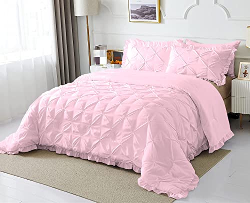 Soft Mercantile 3 Pc Comforter Set Pintuck Shabby Chic Soft And Comfortable Light Weight 600 Tc Comforter With 2 Pillow Sham Light-Pink/Full/Queen-3 Piece #TOP7