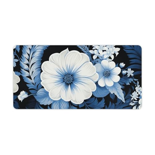Desk Pad Protector 24x12 Inch Extendido Floral Azul y Blanco miniatura 5