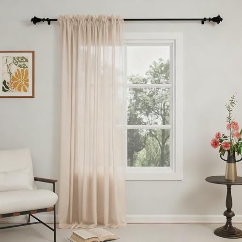 GFCC Cortinas Translucidas Salon 1 Piezas Visillos Beige Dormitorio para Ventanas Habitacion Comedor Cocina,Modernas Cortinas Transparente de Suave 150x260 cm