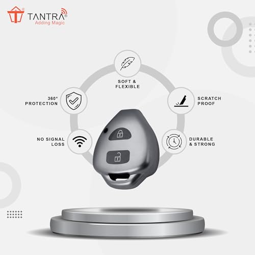 Image of SIAGO TPU Key Cover and Round Keychain Compatible for innova, Fortuner 2 Button Smart Key (Grey)