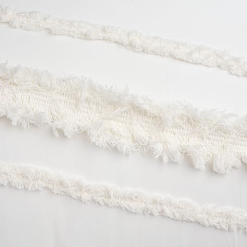 Image of Bohemian Boho Chic Ivory Macrame Tufted Tassel 3 pc. King Size Bed Bedding Set Duvet Comforter Cover Sham Solid Cream Textured Minimalist Off White Cotton Fringe Farmhouse Indie Neutral Rustic