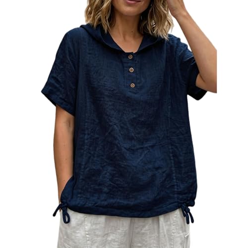 Blouse d'été femme à capuche et manches courtes style Henley
