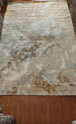 Image of 2x5 Feet (60x150 CM) Carpet for Bedroom Living Room & Hall - Beige Bronze Multi Modern Abstract Geometric Silk-Touch Luxury Hotel-Style Washable Anti-Skid Turkish Area Rug