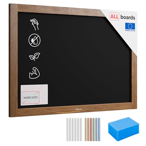 ALLboards Tableau à Craie Noir avec Cadre en Bois Laqué 70x50cm, Ardoise Restaurant