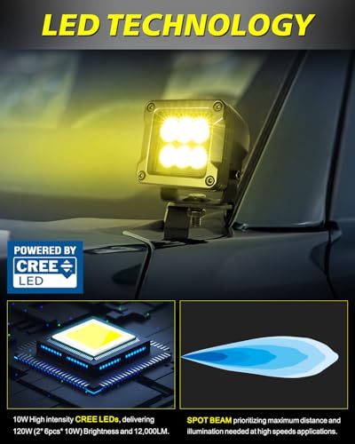 Image of 3 Inch Amber LED Pods 120W CREE LED Cubes Offroad Driving Lights | Focus Spot Beam, High Intensity CREE LEDs Square Amber LED Pod Lights Ditch Lights for Truck Motorcycle Pickup UTV ATV