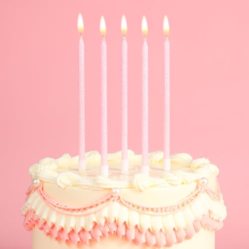 Image of PHD CAKE Iridescent Pink Long Thin Metallic Birthday Candles, Cake Candles, Birthday Parties, Wedding Decorations, Party Candles