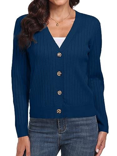 Image of Women's Long Sleeve Cardigan Sweaters Casual V Neck Soft Knit Jacket Button Down Cardigan for Women Winter Fall