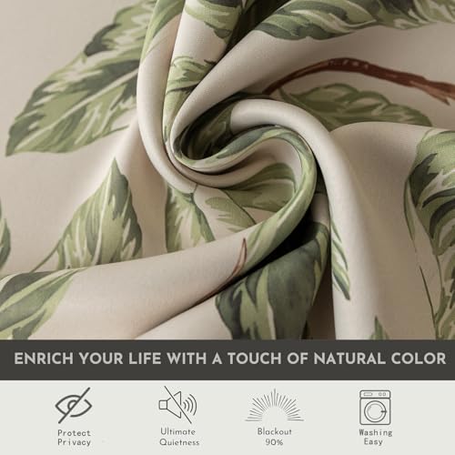Image of 80% Blackout Curtains for Bedroom, Green Leaf Window Drapes 102 Inch Length for Living Room, Thermal Insulated Grommet Curtains, 2 Panels