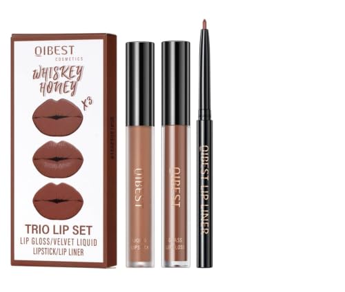 MAEPEOR All In One Lip Kit 3 In 1 Smooth Lipliner Lipgloss and Lipstick Set with Matte Velvet Liquid Lipstick Hydrating Moisturizing Lip Gloss and Creamy Lip Liner (Kit 05, Whiskey Honey)