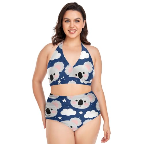 Maillot de bain 2 pièces bleu à motif koala mignon et triangle réglable pour femme